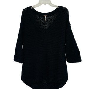 Free People black open knit sweater V-neck size Medium